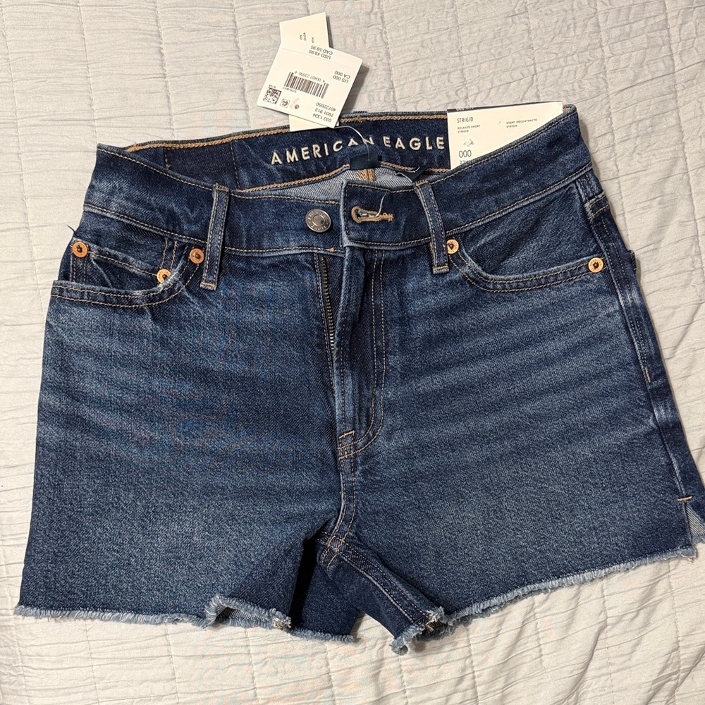 TRIPLE ZERO American Eagle Outfitters Indigo Blue Frayed Hem Denim Shorts